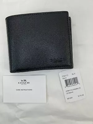 Coach F59112 Compact ID Wallet In Crossgrain Leather - Black NWT • $69.99