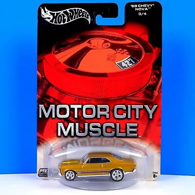 Hot Wheels Motor City Muscle '68 Chevy Nova Metalflake Gold #3/4 Real Riders 5SP • $16.50