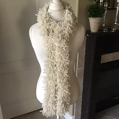 Eyelash Yarn Ivory Scarf Boa LONG 4x90” Maxi Boho Hippie Fringe Rockstar Style • $22.45