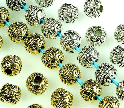 20 X METAL SPACER BEADS MULTICOLOUR ROUND TIBETAN STYLE8x7 MM HOLE~2.5 MM • £1.69