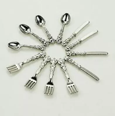 Miniature 1:12 Scale Silver Flatware Silverware Or Cutlery Or Set For 4 • $5.99