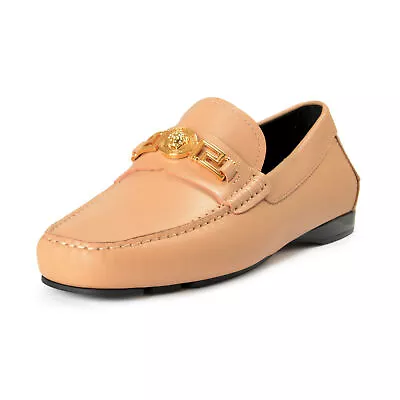 Versace Men's Beige 100% Leather Gold Medusa Car Shoes Loafers Shoes US 9 IT 42 • $449.99