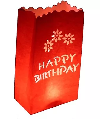 20 Red Happy Birthday Candle Paper Bag Flame Proof Safe Lantern Outdoor Garden • £6.22