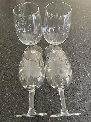 Vintage 1950’s Etched Wheat Wine Glasses Smooth Stem SET Of 4 Holiday • $30