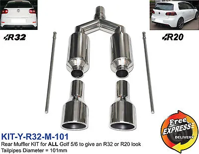 Exhaust Muffler For VW GOLF 5 6 To Give An R32 R20 Look With 101mm Tips • $260