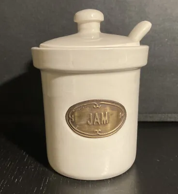 Ceramic Jam Storage Pot With Spoon Cream LID NOT FLUSH See Description • £3.99