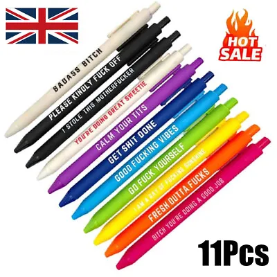 £5.69 • Buy 11Pcs Funny Pens Swear Word Pen Set Black Ink Writing Pen Funny Office Diary UK