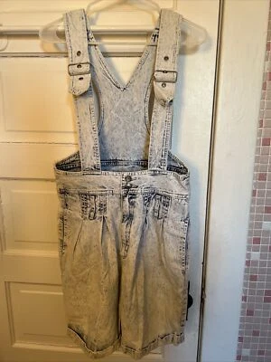 $22 • Buy Vintage Rio By Stephen Mardon Acid Wash Jean Suspender Shorts Womens Medium
