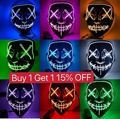 Halloween Scary Mask Cosplay Led Costume Mask EL Wire Light Up Halloween Party • $9.99
