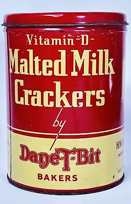 Vintage DANE-T-BITS  Malted Milk Crackers Tin Can Country Store Display Sign MA • $45