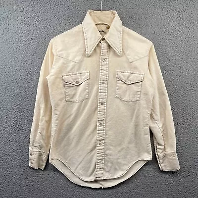 VTG 70s Pearl Snap Western Shirt Small 14-14.5 Cream Beige Monzini By Monticello • $19.99