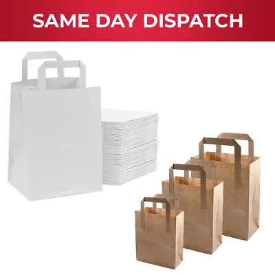 Paper Bags With Handles White & Brown For Food & Vegetables - All Sizes • £8.50