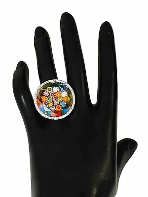 Designer Alan K Sterling Silver Murano Millefiori Glass Flowers Ring Size 7 • $99.99