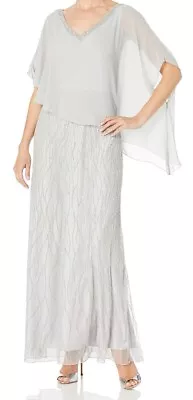 J Kara Women's Beaded Bottom Sheer Elegant Top Dress Silver Colawater Size 16 • $94.99