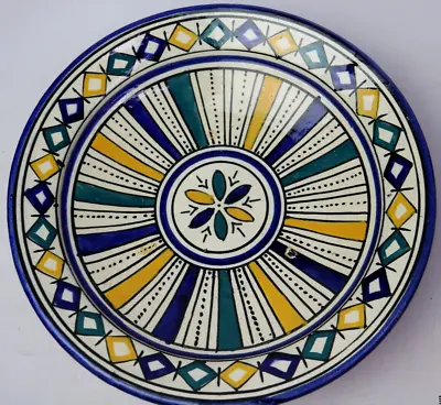 Vintage Moroccan Signed Safi Pottery BOWL 10.75  Hand Painted Art • $37.40
