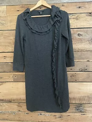 Womens Spence Sweater Dress Sz M Gray 3/4 Sleeve Ruffle Front • $13.84