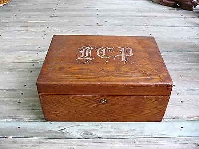 Nice Antique Oak Document File Box With Lift Out Tray Heavily Monogramed On Lid • $125