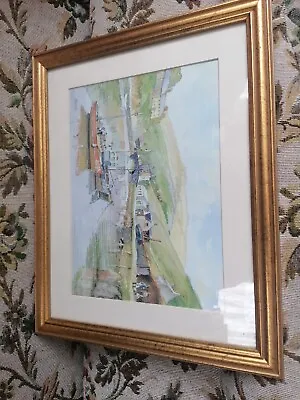 £5 • Buy Watercolor Print, Fishing Boats On River, Artist Mason Gilt Frame Glazed