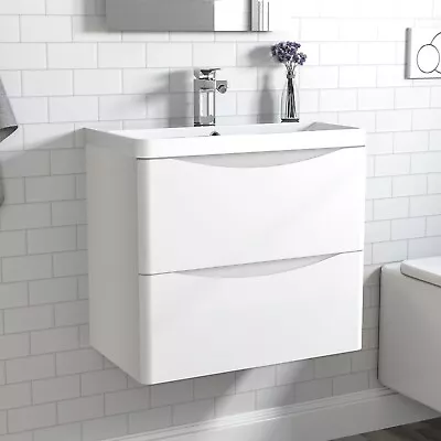 500/600/800 Bathroom Vanity Unit With Basin And 2 Drawers Gloss White Wall Hung • £159.99