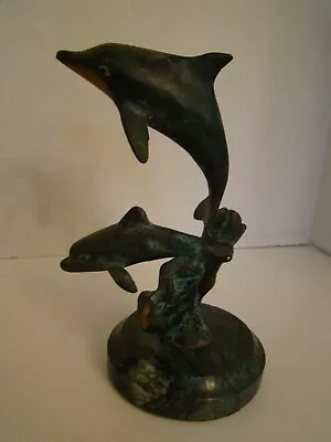 San Pacific Intnl. Cast Brass Dolphins On Marble Base • $9.95