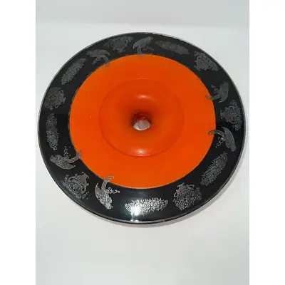 Antique Lancaster Glass Pedestal Cake Plate Orange Black Silver Overlay Birds • $44.99