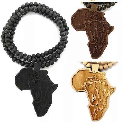 New Mens Africa Map Good Wood Inspired  African Wooden Bead Chain Necklace • $17.99