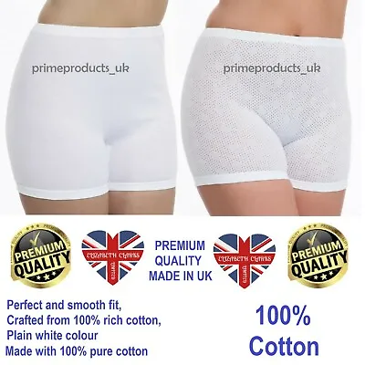 6 X Pairs Ladies Women 100% Cotton Interlock Cuff Leg Panties White (uk Made) • £19.99