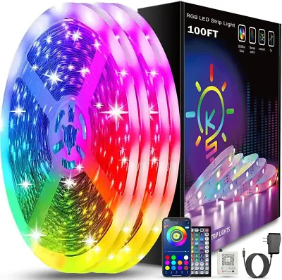 100Ft Led Strip Lights Bluetooth Smart App Control Music Sync Color Changing RGB • $15.20