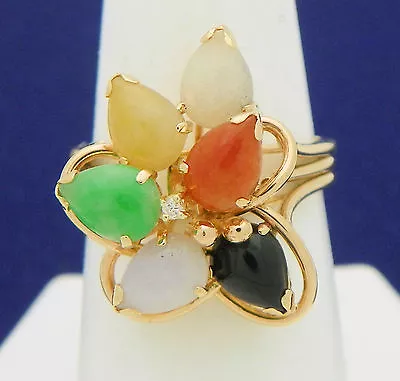 Multi Color Cluster Ring REAL SOLID 14k Yellow GOLD 5.9g Size 7.75 • $575