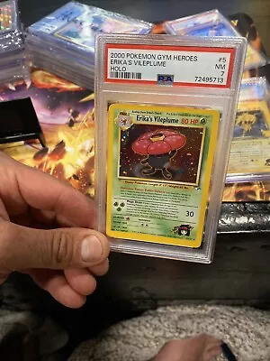 $35 • Buy PSA 7 Erika's Vileplume 5/132 Pokemon Gym Heroes Holo Card Near Mint