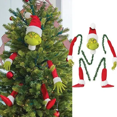 The Grinch Decorate in A Tree Topper Set,Grinch Christmas Tree Decorations, 8 inch, Size: 5pcs/set, Green