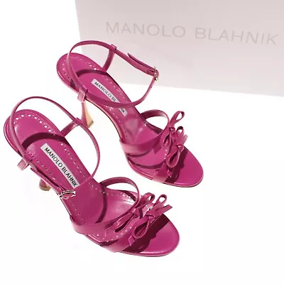 Manolo Blahnik NWB Heels Size 36 6 US In Solid Dark Pink Ircana With Bows • $599.99