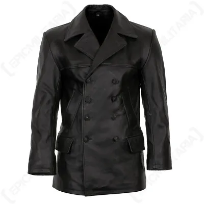 German Naval Forces WW2 Black Leather U-Boat Cow Hide Coat Jacket • $280.95