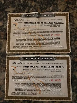 VINTAGE Klondike Big Inch Land Co. 1955 Deed Yukon Quaker Oats (2deeds) • $10