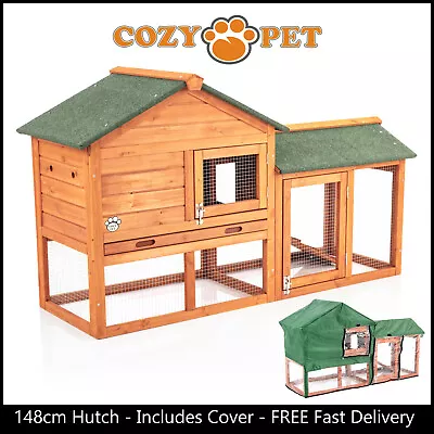 Rabbit Hutch & Cover 148cm Cozy Pet Natural Guinea Pig Hutches Run Ferret Runs • £114.99