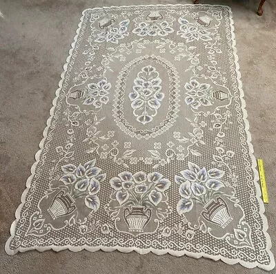 $17.95 • Buy Ecru (blue/peach Accent) Lace Tablecloth Rectangle Tables, Formal Dining 60x100 
