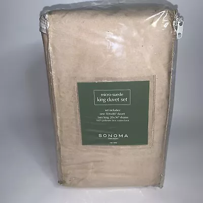 SONOMA Micro Suede KING Duvet Cover & Shams Set Brown 100% Polyester & Cotton • $24.99