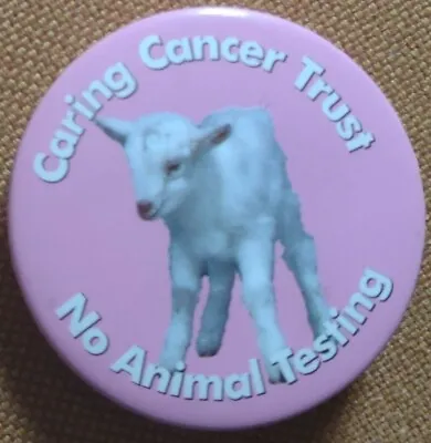 Vintage Tin Pin Badge 38mm Caring Cancer Trust No Animal Testing - Lamb • £2.75