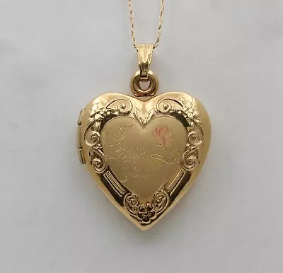 Vintage Heart  I Love You  14K Yellow Pink Gold  Locket Pendant • $420