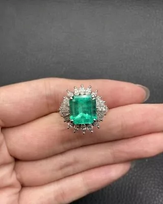  10K Gold Ring: 2.50 Ct Zambian Emerald & Diamond Woman's Jewelry  • $280.99