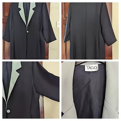 Women's Party Long Dress Jacket TAGG Size  16 Navy/Green Lined One Button Fab • £16.99