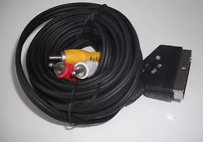 £4.99 • Buy 2M Metre Scart To 3x Phono RCA AV Cable IN OUT Switchable Triple Lead Switch