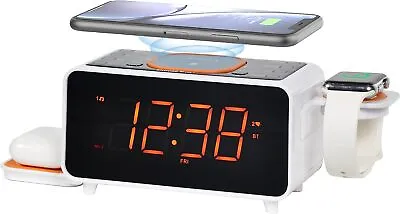 $58.99 • Buy Digital Alarm Clock Table Desk Bedside LED Clock With Wireless Charger AU