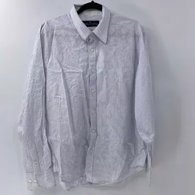 MALIBU Cowboy Embroidered Button Up Shirt Sz L Blue White Striped • $4