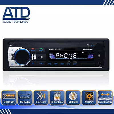 Mechless Single DIN Bluetooth AUX USB Car Radio A2DP Music Stream Mp3 FM Stereo • £24.99