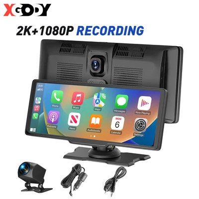 $169.98 • Buy XGODY 10.26'' Touch Screen Dash Cam Wireless CarPlay Android Auto Dual Recorder