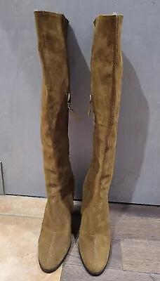 Zara Leather High Heel Boots With Tall Leg Brown 6002/001  Eu 38/ Us 7.5 • $60