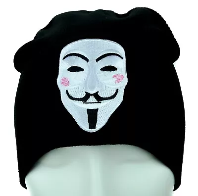 V For Vendetta Mask Black Beanie Knit Cap Hat Movie Anonymous Hacker Villain • $17