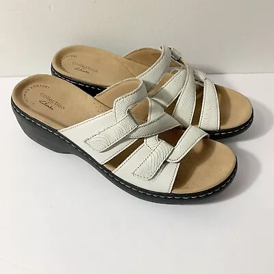 Clarks Women's Merliah Karli Wedge Sandals White Leather Strappy  Size 10M NWOB • $34.95