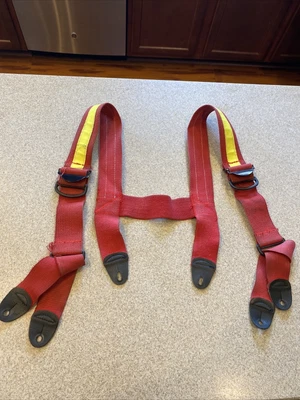 $45 • Buy Firefighter Suspenders Red Parachute Style Turnout Pants Globe H Style READ